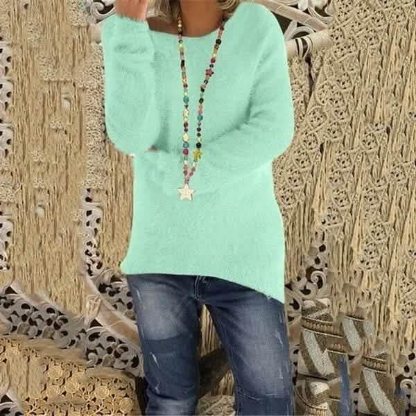 Women's Fashion Autumn and Winter Long Sleeve Knitted Sweaters Solid Color Warm Pullover Tops Women's Tops Green S - DailySale
