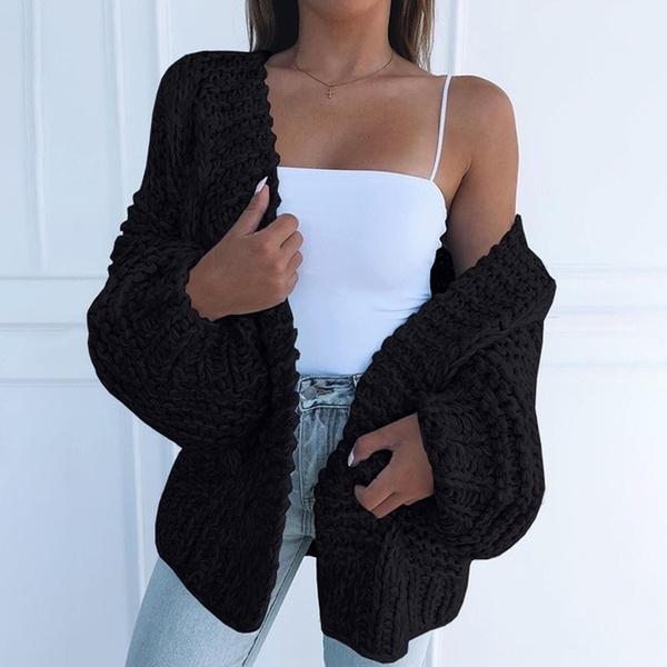 Women's Fashion Cable Knit Cardigan Women's Outerwear Black S - DailySale