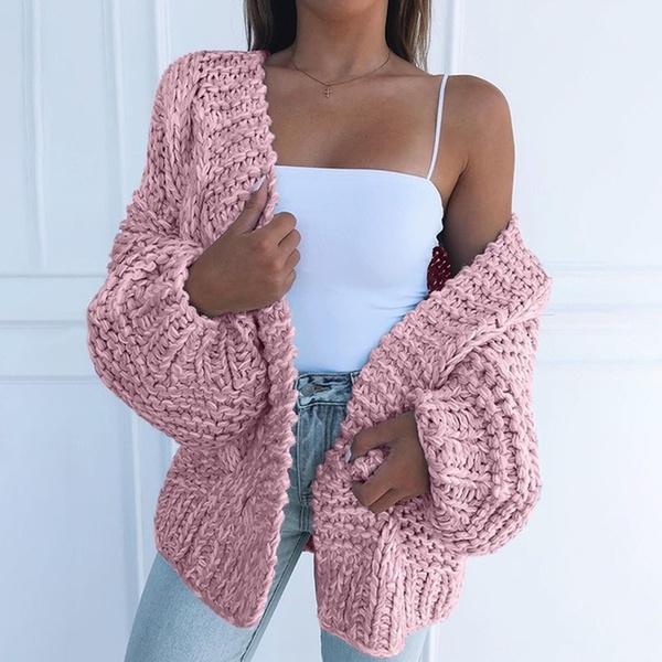 Women's Fashion Cable Knit Cardigan Women's Outerwear Pink S - DailySale