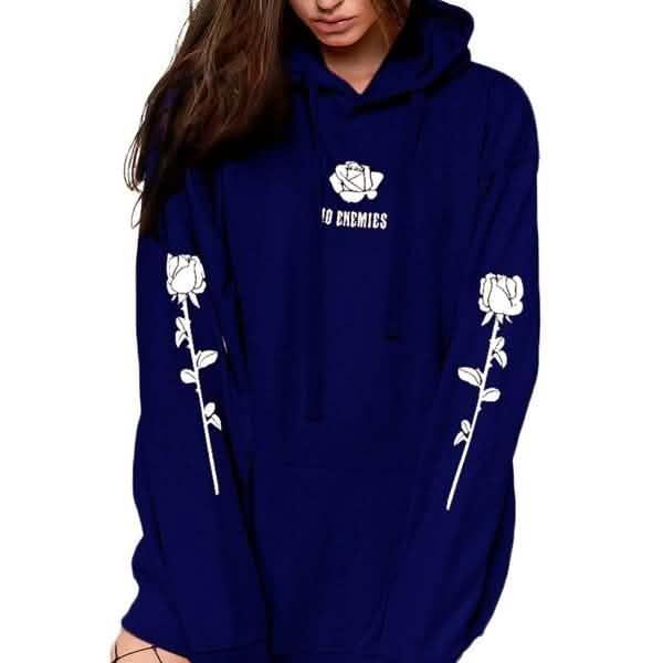 Women’s Fashion Casual Tops Rose Print Warm Hoodies Women's Outerwear Blue S - DailySale