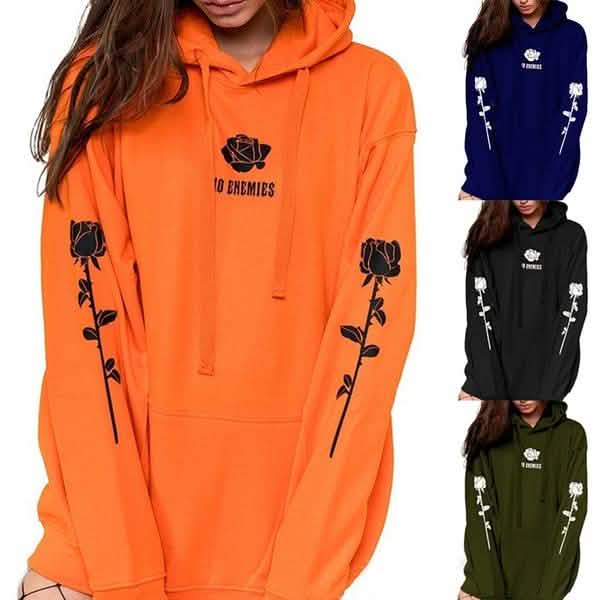 Women’s Fashion Casual Tops Rose Print Warm Hoodies Women's Outerwear - DailySale
