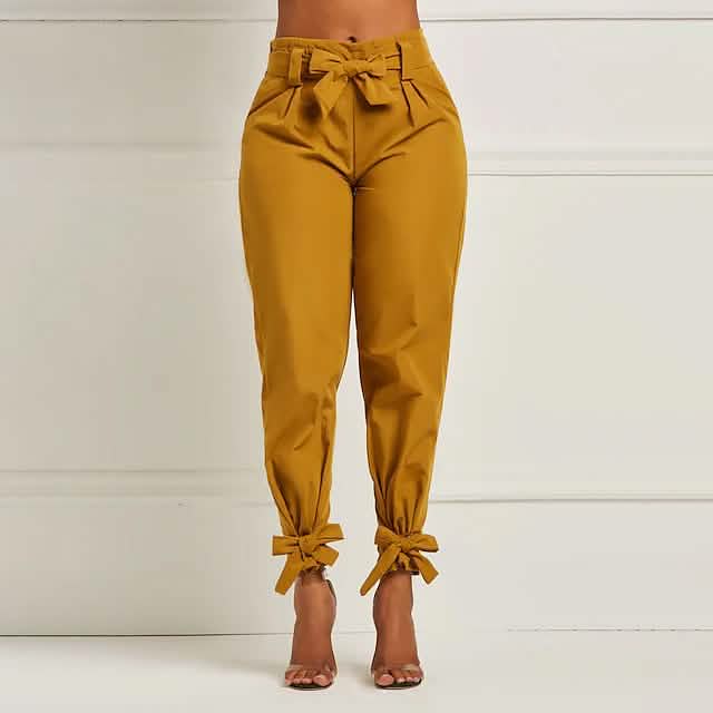 Women's Fashion Drawstring Ankle Trousers Women's Bottoms Yellow S - DailySale