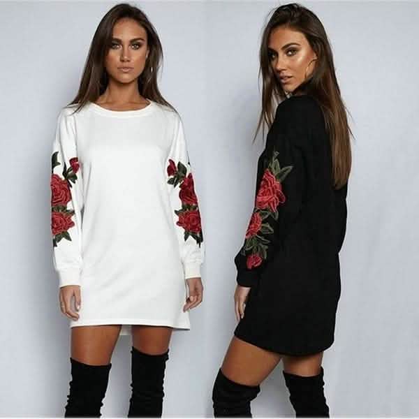 Women's Fashion Embroidery Long Sleeve Sweater Dress Women's Dresses - DailySale
