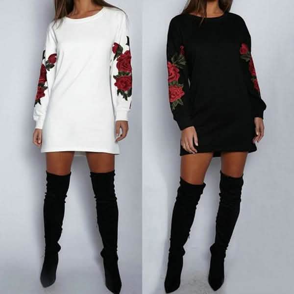 Women's Fashion Embroidery Long Sleeve Sweater Dress Women's Dresses - DailySale