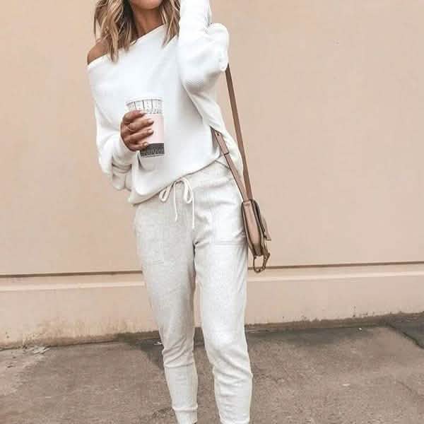 Women's Fashion Off Shoulder Long Sleeve Sweater Casual Long Sleeved Sweatshirt Top Women's Tops - DailySale