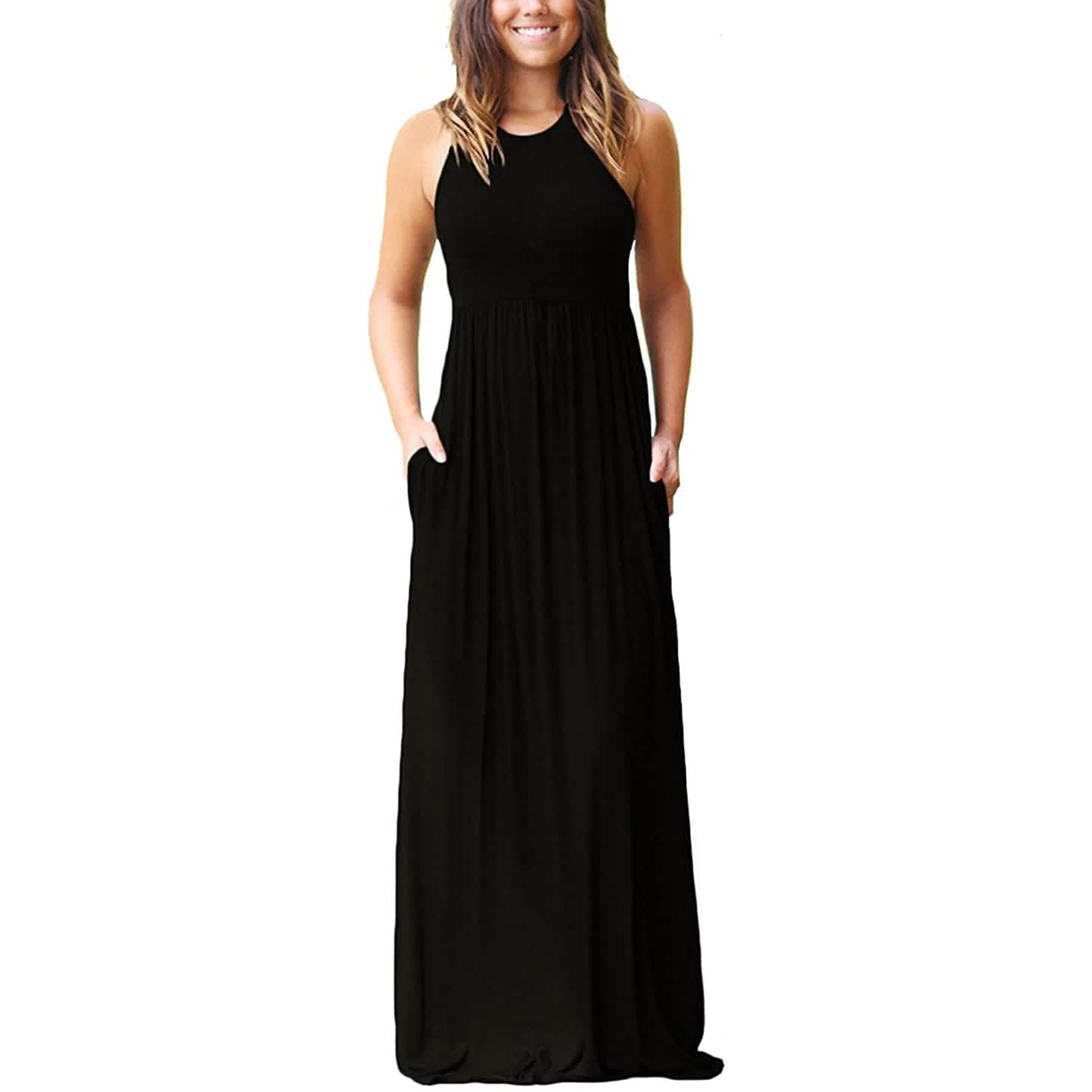 Women's Fashion Summer Sleeveless Racerback Loose Plain Maxi Dresses Women's Dresses Black S - DailySale