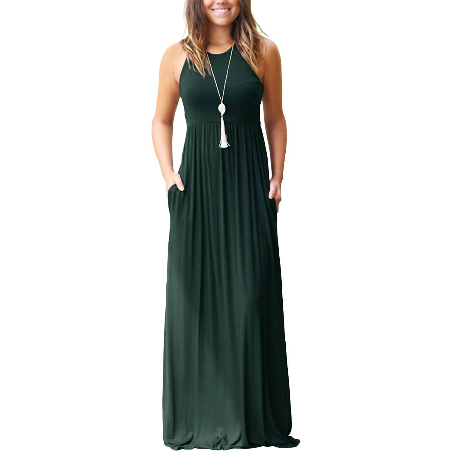 Women's Fashion Summer Sleeveless Racerback Loose Plain Maxi Dresses Women's Dresses Dark Green S - DailySale
