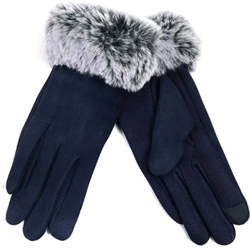 Women's Faux-Fur Cuff Touch-Screen Gloves with Non-Slip Grip Women's Apparel Blue - DailySale