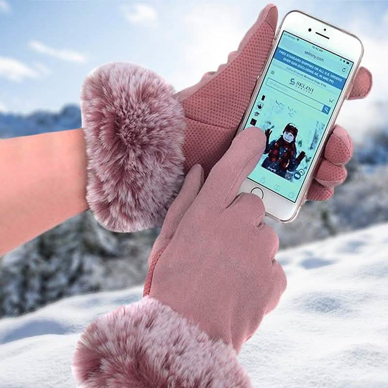 Women's Faux-Fur Cuff Touch-Screen Gloves with Non-Slip Grip Women's Apparel - DailySale