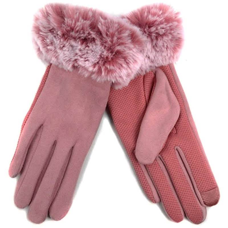 Women's Faux-Fur Cuff Touch-Screen Gloves with Non-Slip Grip Women's Apparel Pink - DailySale