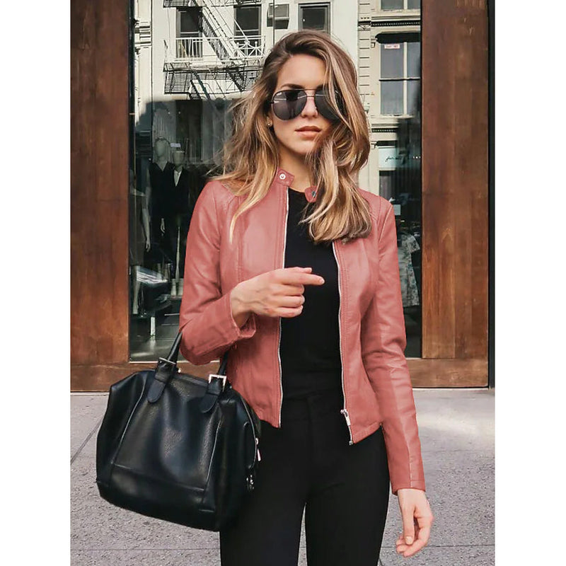 Women's Faux Leather Jacket Women's Outerwear Light Pink S - DailySale