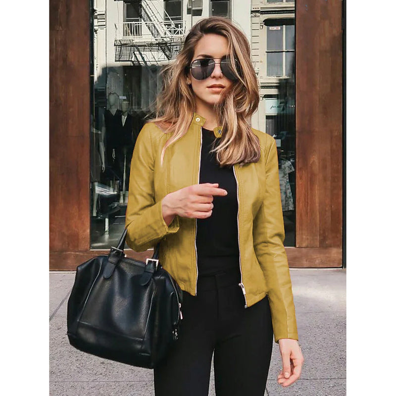Women's Faux Leather Jacket Women's Outerwear Yellow S - DailySale