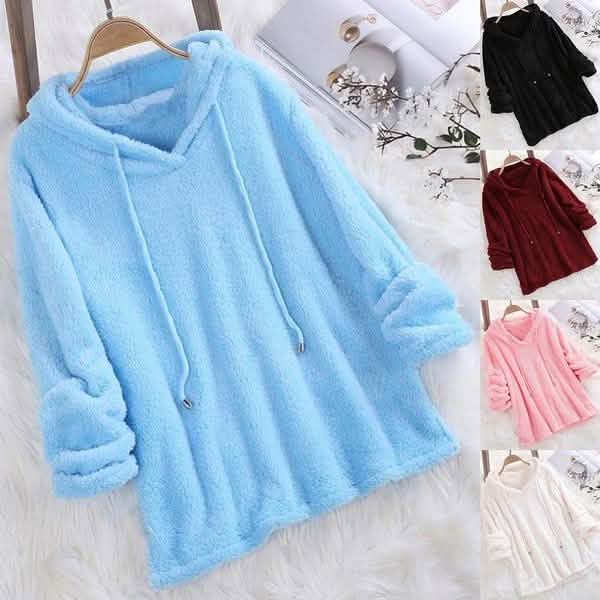 Women's Fleece Hoodie Solid Color Long Sleeve Sweatshirt Women's Outerwear - DailySale