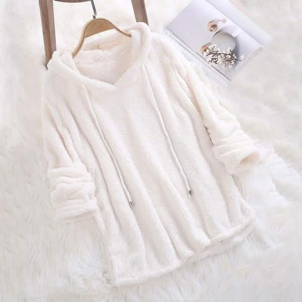 Women's Fleece Hoodie Solid Color Long Sleeve Sweatshirt Women's Outerwear White S - DailySale