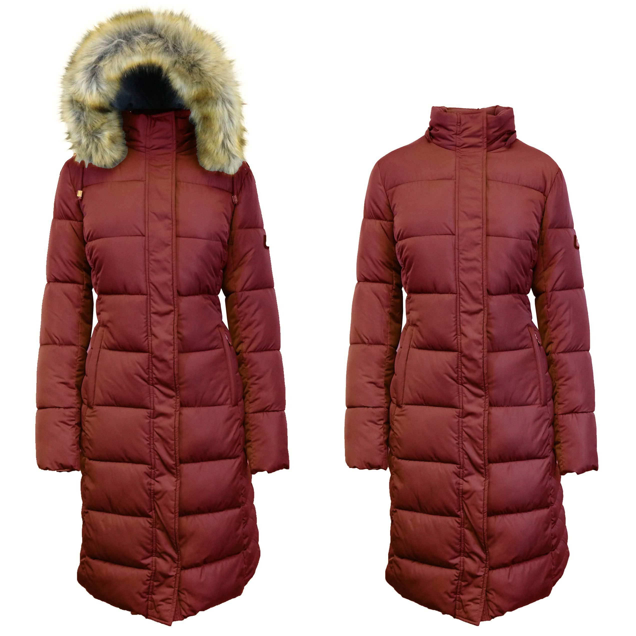 Womens Heavyweight Long Parka Jacket Coat Women's Clothing Burgundy S - DailySale
