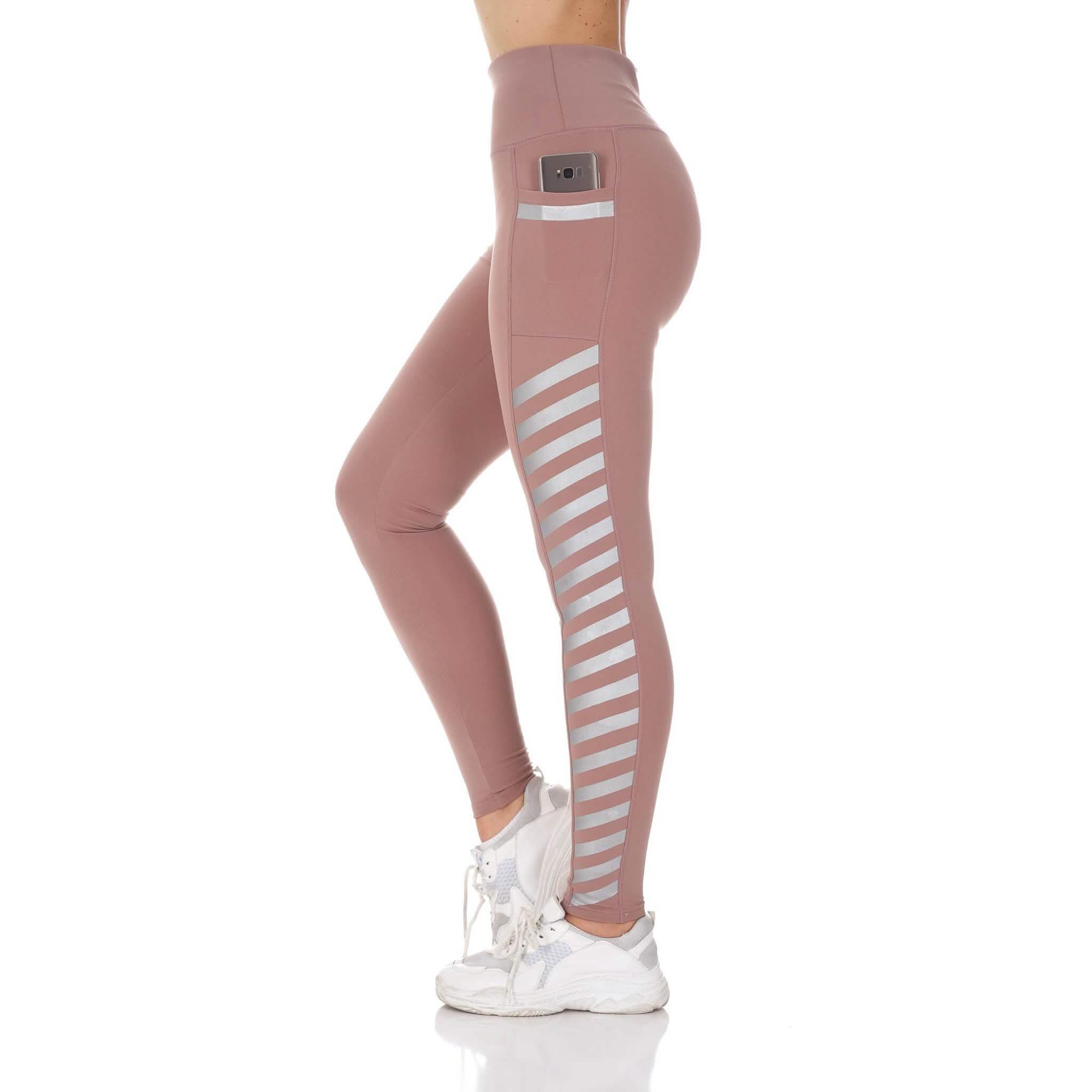 Women's High Waist Active Leggings with Pocket and Foil Detail Women's Clothing - DailySale