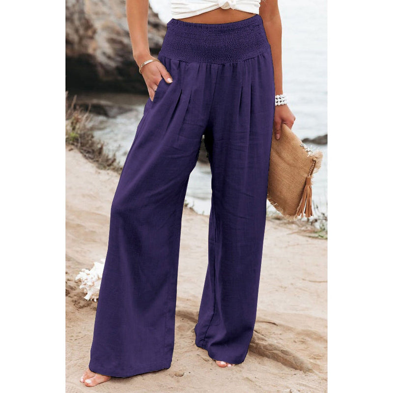 Women's High Waist Loose Wide Leg Pants Women's Bottoms Purple S - DailySale