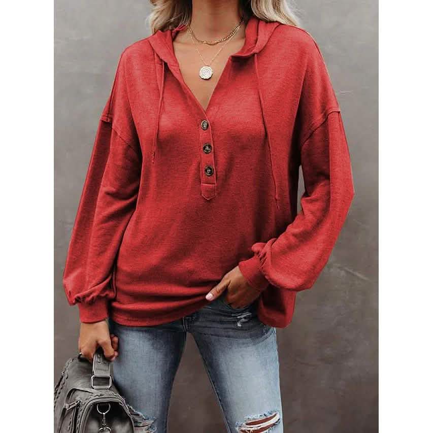 Women's Hoodie Sweatshirt Solid Color Women's Tops Red S - DailySale