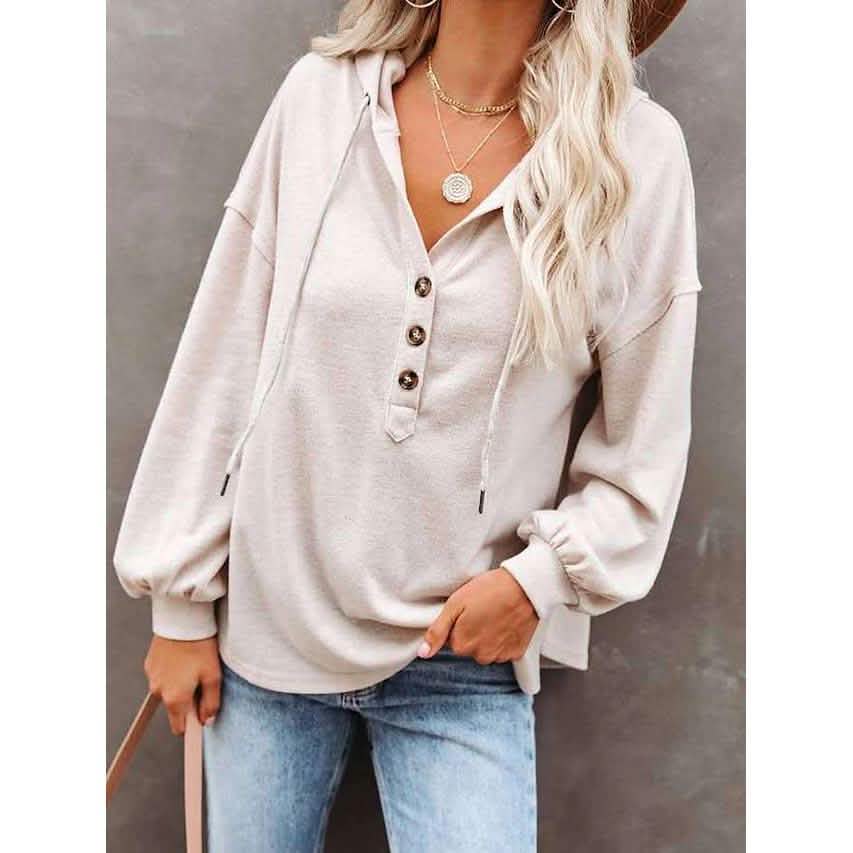 Women's Hoodie Sweatshirt Solid Color Women's Tops White S - DailySale