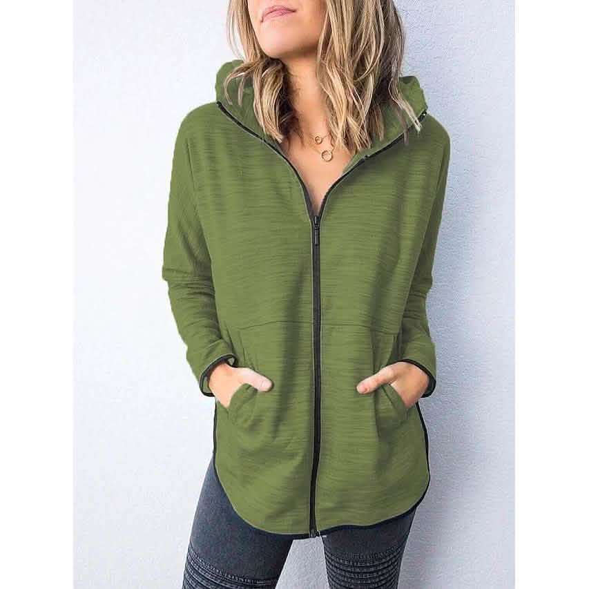 Women's Hoodie Zip Up Hoodie Sweatshirt Plain Zipper Front Women's Tops Army Green S - DailySale