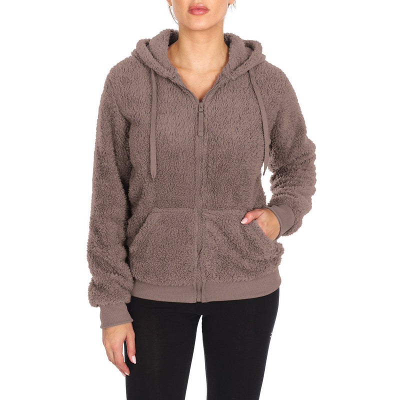 Women's Inner and Outer Sherpa Hoodie Sweatshirt Jacket Women's Clothing Gray S - DailySale