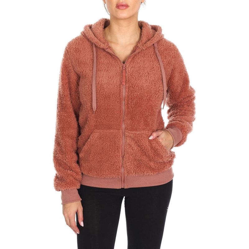 Women's Inner and Outer Sherpa Hoodie Sweatshirt Jacket Women's Clothing Rose Dawn S - DailySale