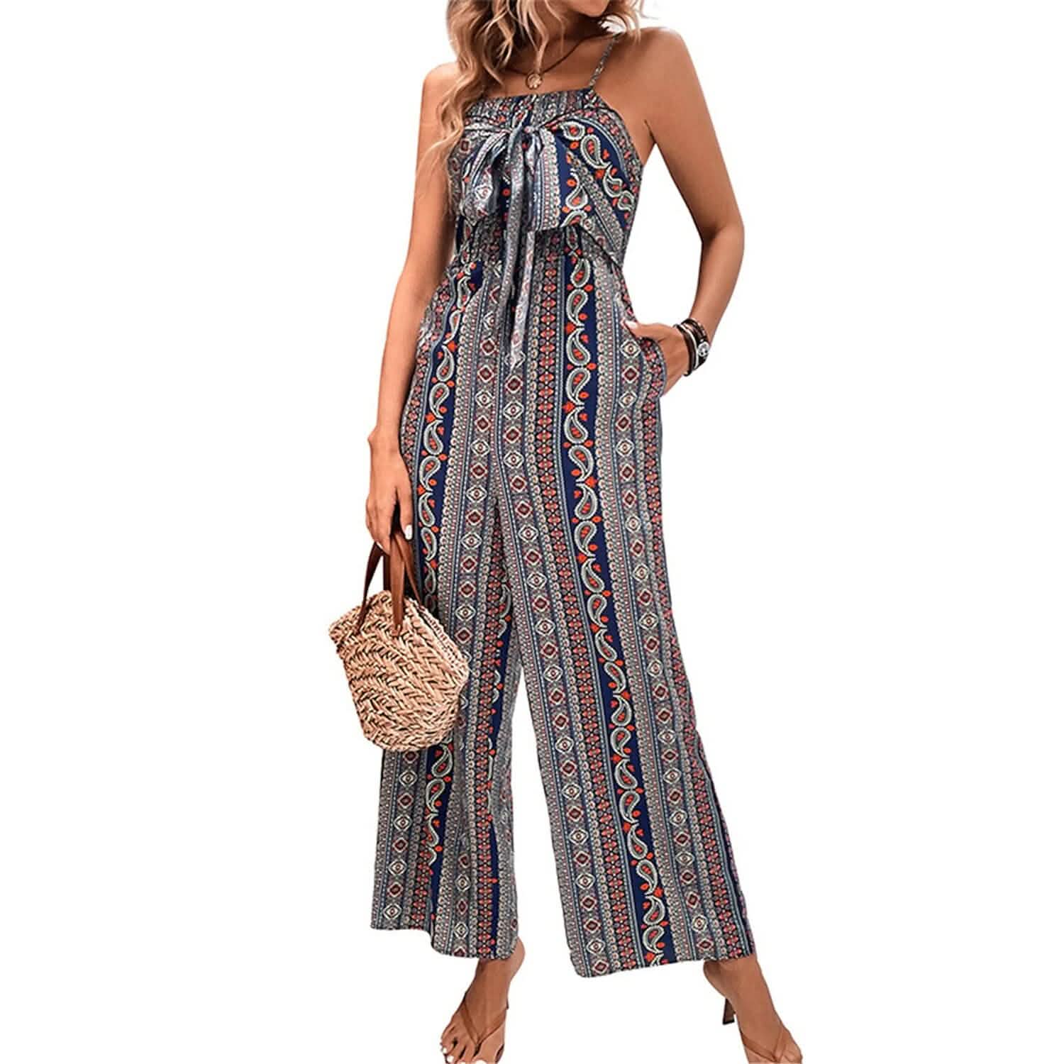Women's Jumpsuit Pocket Print Geometric Square Women's Loungewear - DailySale