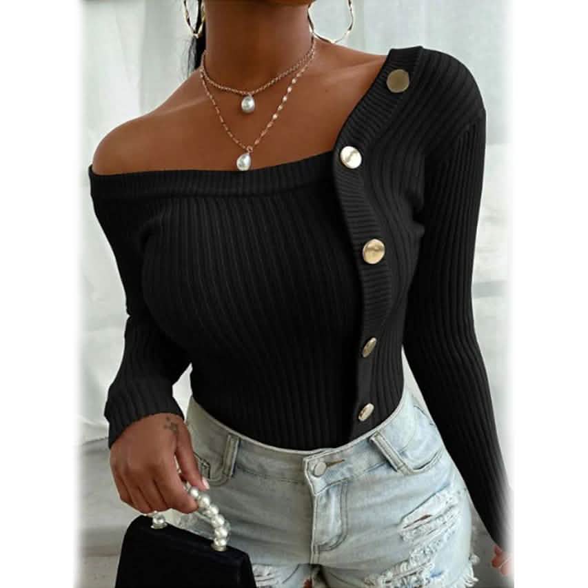 Women's Knitted Solid Color Pullover Sweater Women's Tops - DailySale