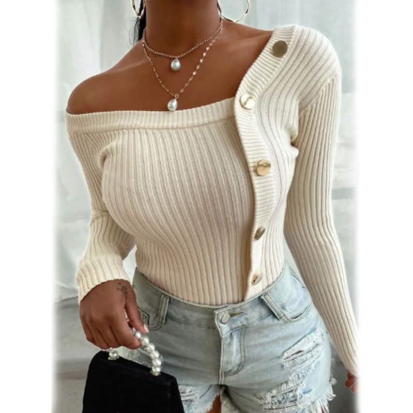 Women's Knitted Solid Color Pullover Sweater Women's Tops - DailySale