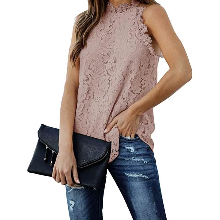 Women's Lace Crochet Hollow Out Tank Top Women's Tops Deep Pink S - DailySale