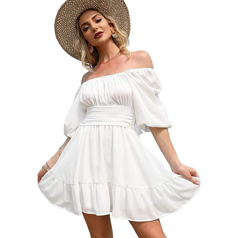 Women's Lantern Sleeve Tie Back Mini Dress Women's Dresses White S - DailySale