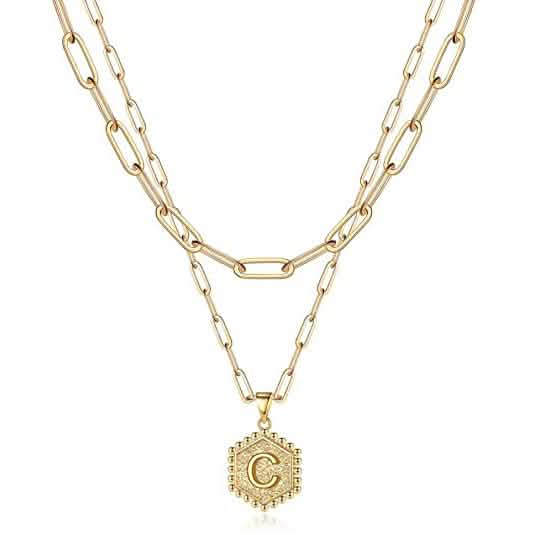 Women's Layered Initial Necklace Letter Pendant Necklaces C - DailySale