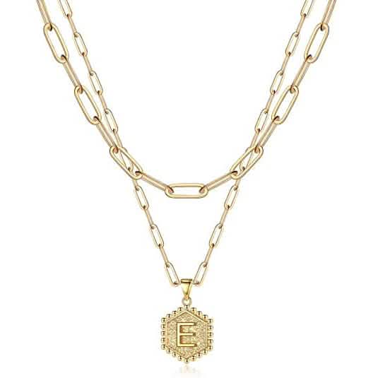Women's Layered Initial Necklace Letter Pendant Necklaces E - DailySale