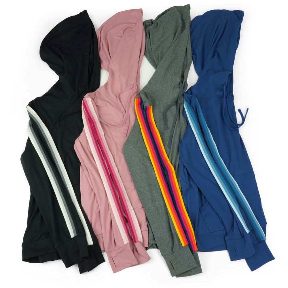 Women's Lightweight Accent Stripes Sweat Shirt Varsity Hoodie Women's Outerwear - DailySale