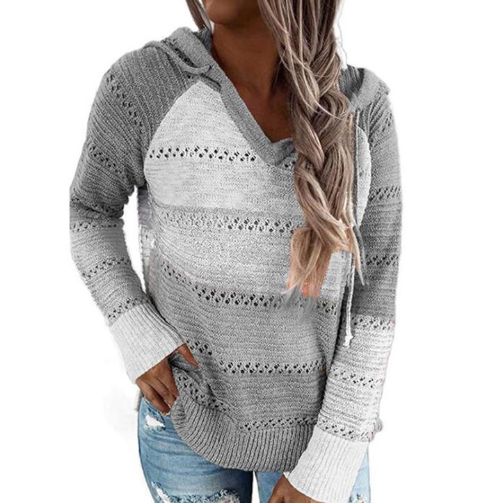 Women's Lightweight and Breathable Knit Hoodie Women's Clothing Gray/White S - DailySale