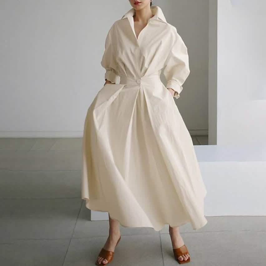 Women's Long Linen Dress Shirt Women's Dresses Beige S - DailySale