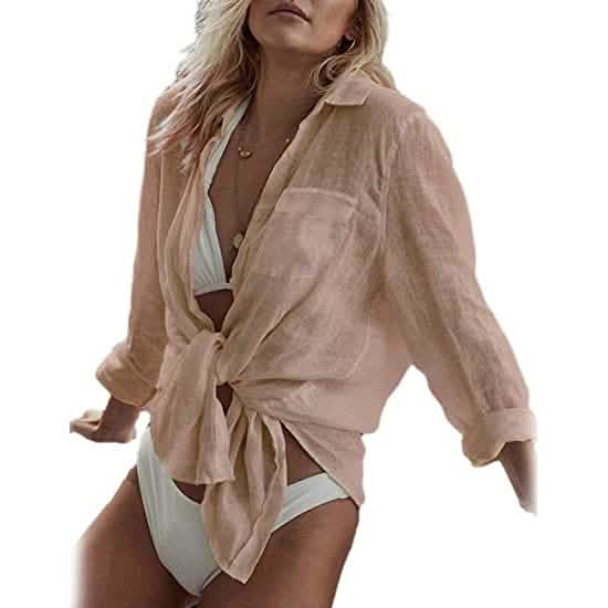 Women's Long Sleeve Beach Shirt Blouse Women's Tops Apricot - DailySale