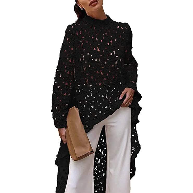 Women's Long Sleeve Crew Neck Casual Top Shirt Dress Women's Tops Black S - DailySale