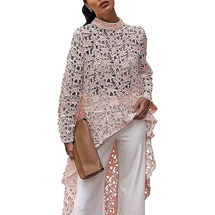 Women's Long Sleeve Crew Neck Casual Top Shirt Dress Women's Tops Pink S - DailySale