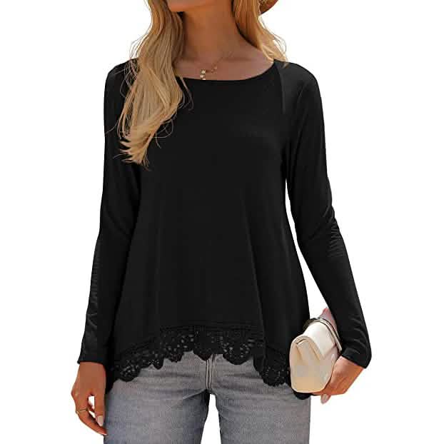 Women's Long Sleeve Lace Trim Blouse Women's Tops - DailySale