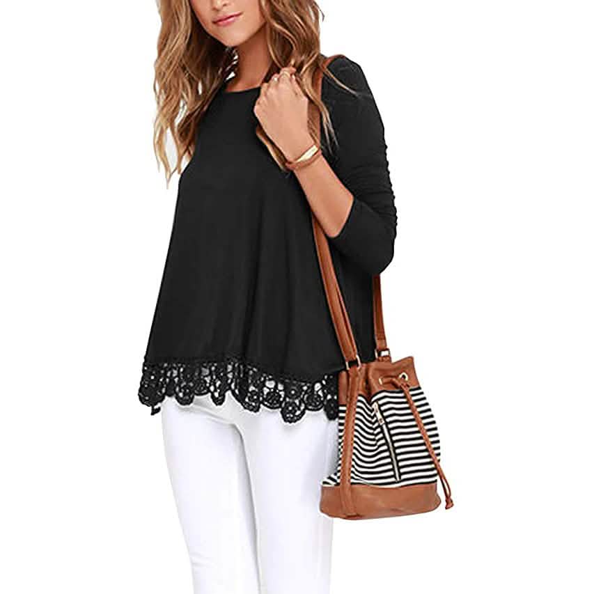 Women's Long Sleeve Lace Trim Blouse Women's Tops - DailySale