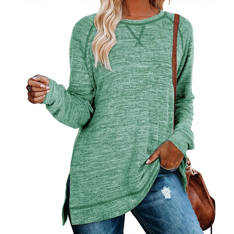 Women's Long Sleeve Loose Casual Autumn Pullover Side Slit Tunic Top Women's Clothing Green S - DailySale
