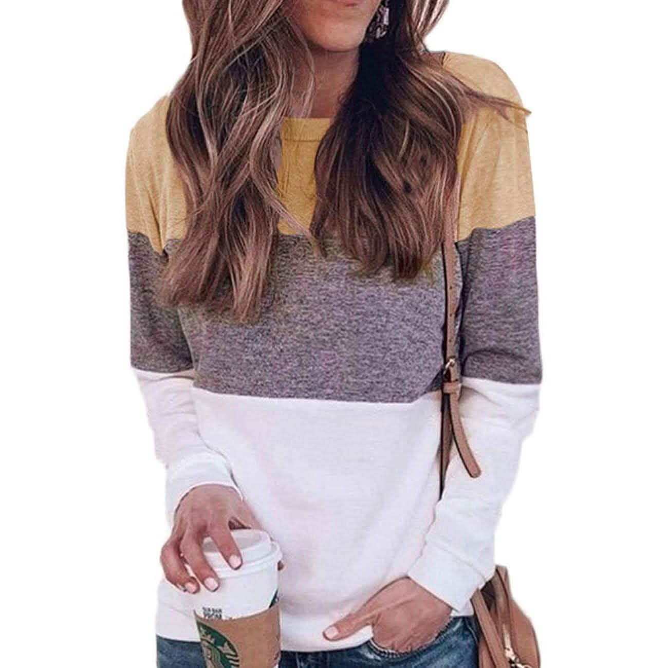 Women's Long Sleeve Pullover Tunic Women's Tops Khaki S - DailySale