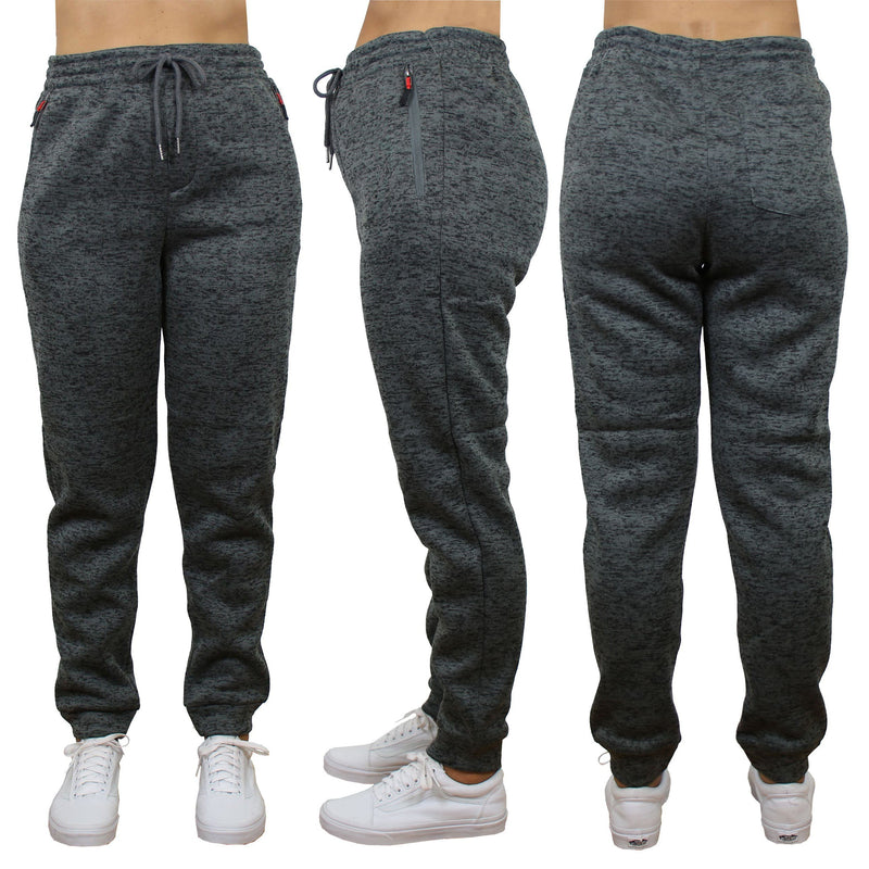 Women's Loose-Fit Marled Fleece Jogger Sweatpants With Zipper Pockets Women's Clothing S Charcoal - DailySale