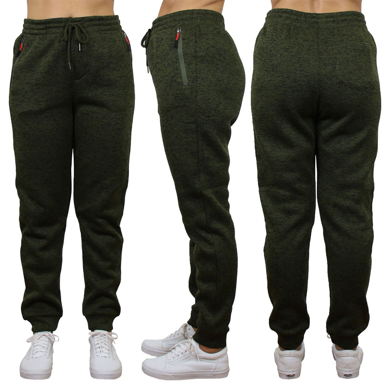 Women's Loose-Fit Marled Fleece Jogger Sweatpants With Zipper Pockets Women's Clothing S Green - DailySale