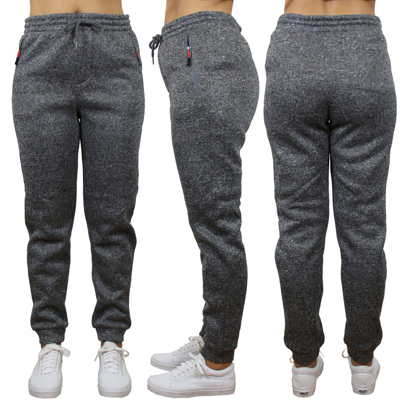 Women's Loose-Fit Marled Fleece Jogger Sweatpants With Zipper Pockets Women's Clothing S Heather Gray - DailySale