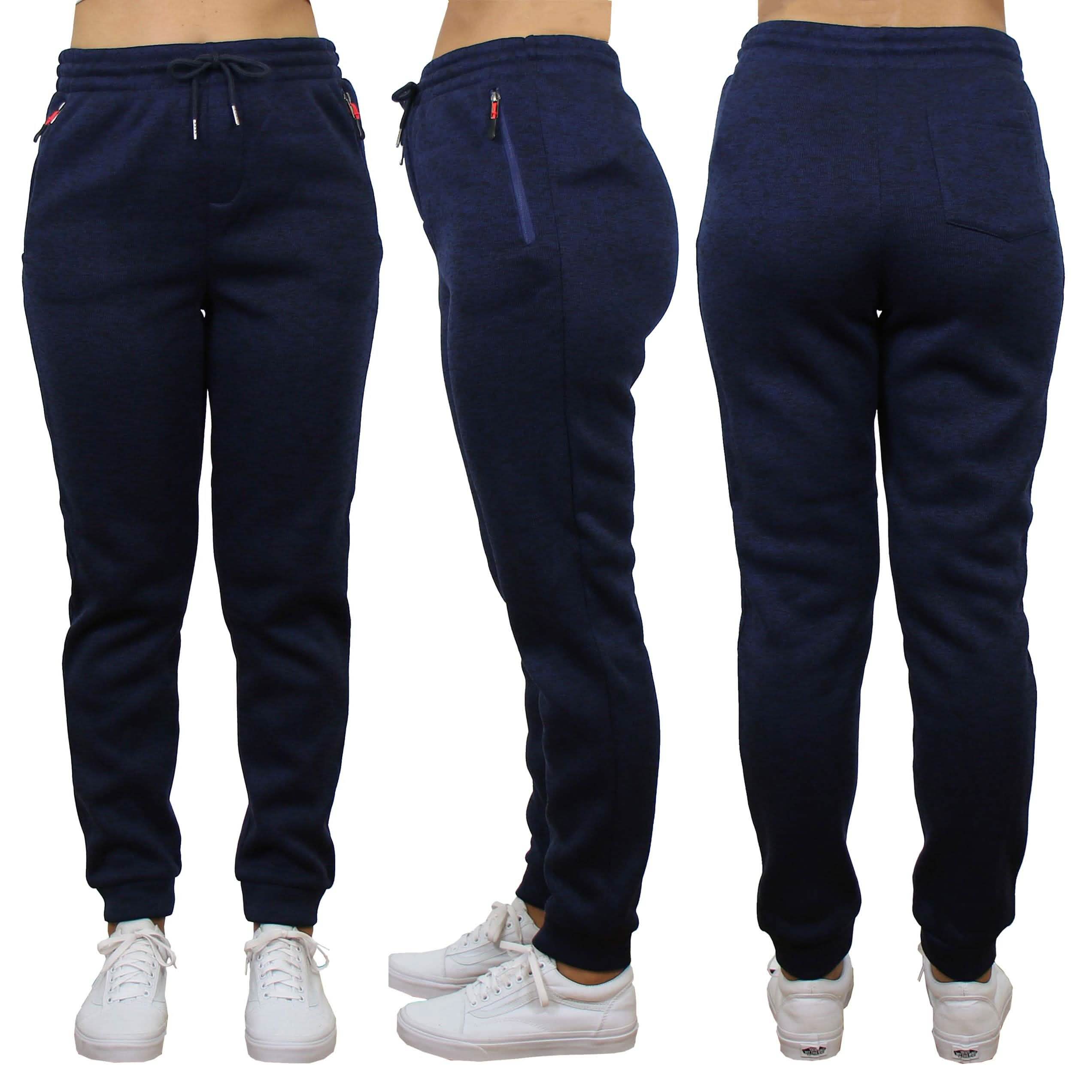 Women's Loose-Fit Marled Fleece Jogger Sweatpants With Zipper Pockets Women's Clothing S Navy - DailySale