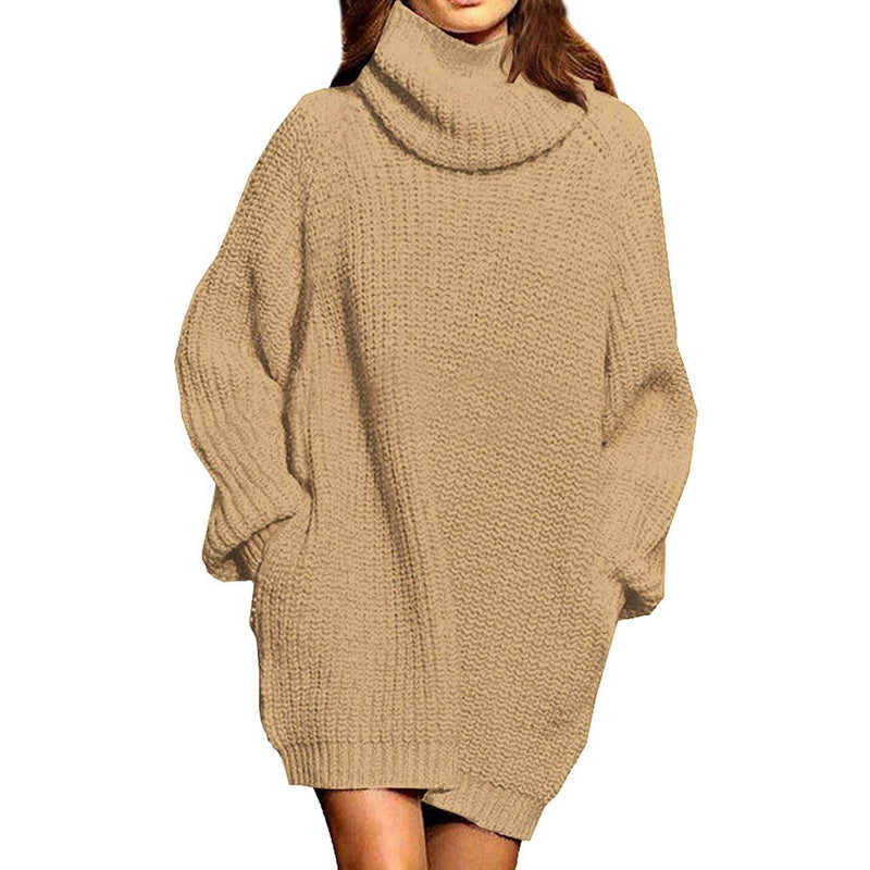 Women's Loose Turtleneck Oversize Long Pullover Sweater Dress Women's Tops Apricot S - DailySale