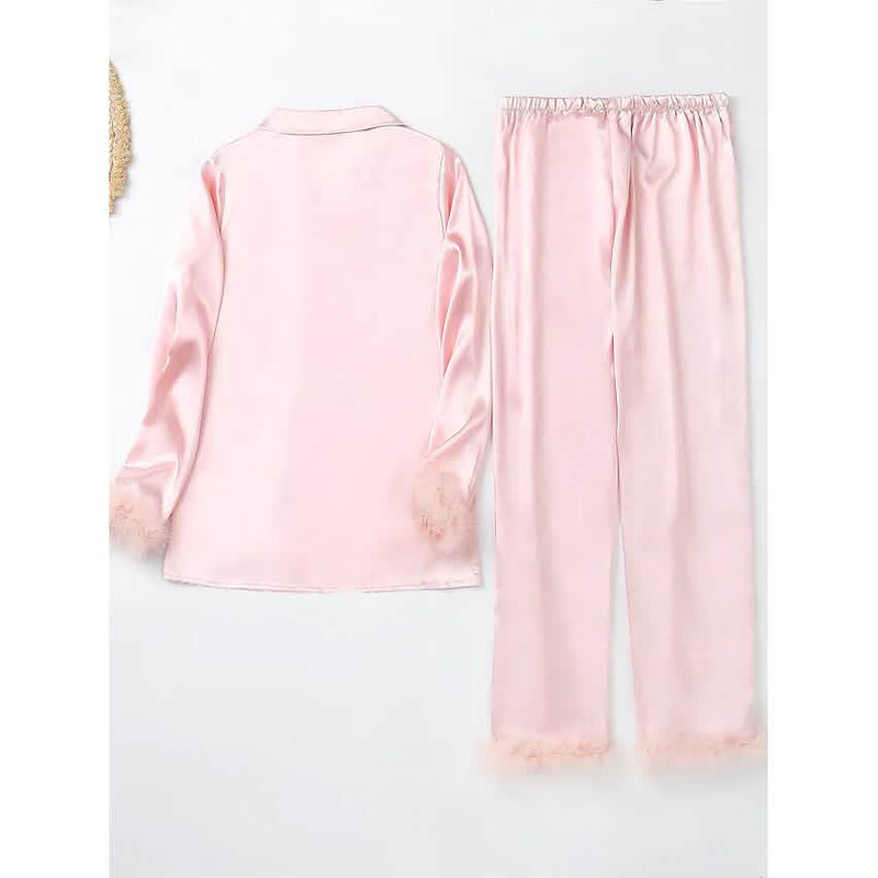 Women's Loungewear Pajamas Sets Pure Color Silk Simple Soft Shirt Pant Women's Loungewear - DailySale