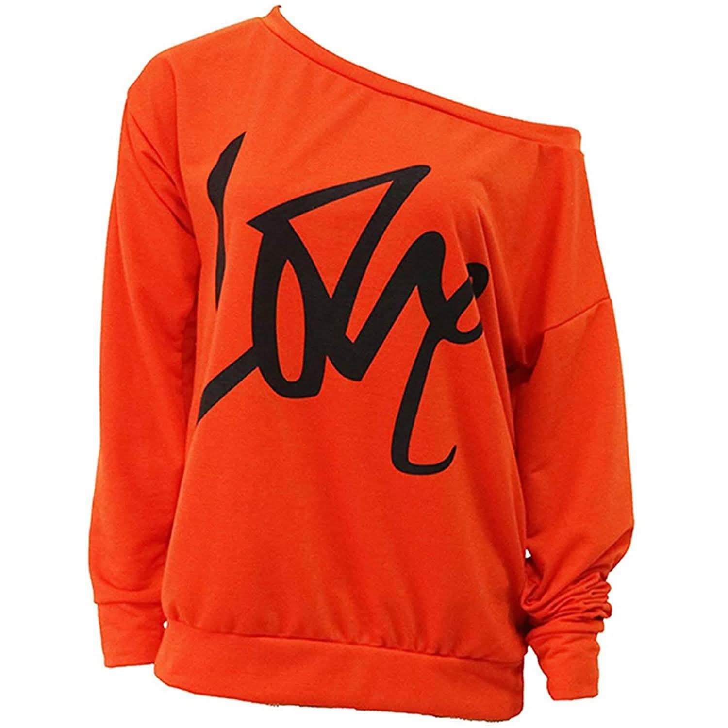 Womens Love Letter Printed Off Shoulder Pullover Sweatshirt Slouchy Tops Shirts Women's Tops - DailySale